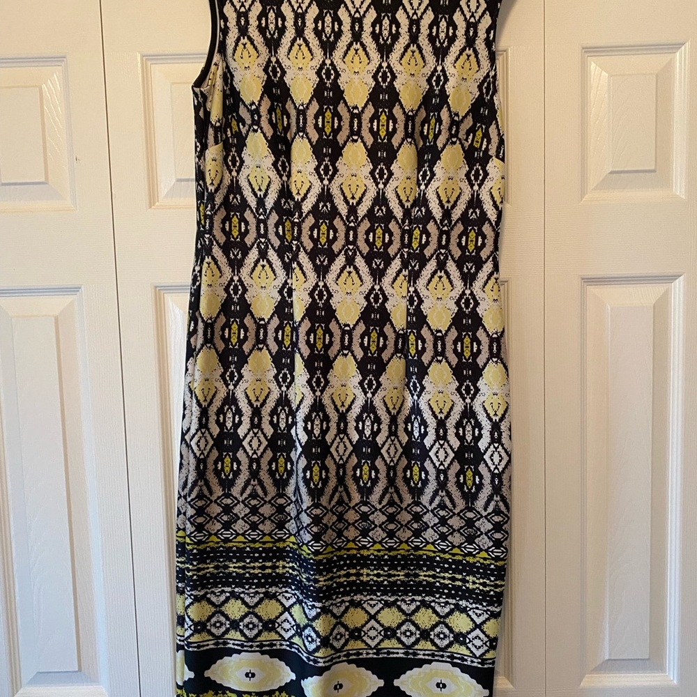 SL Fashions Black and Yellow Geometric Midi Dress